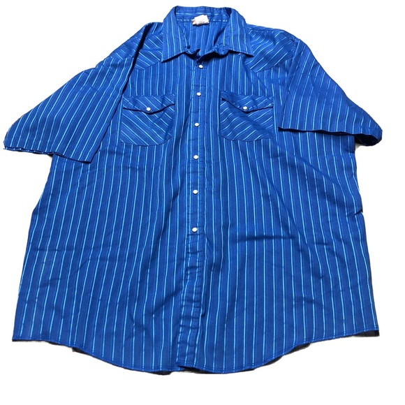 Vtg Saddlebrook Western Wear Pearl Snap 3X Blue Striped Shirt Made In USA - Picture 1 of 5